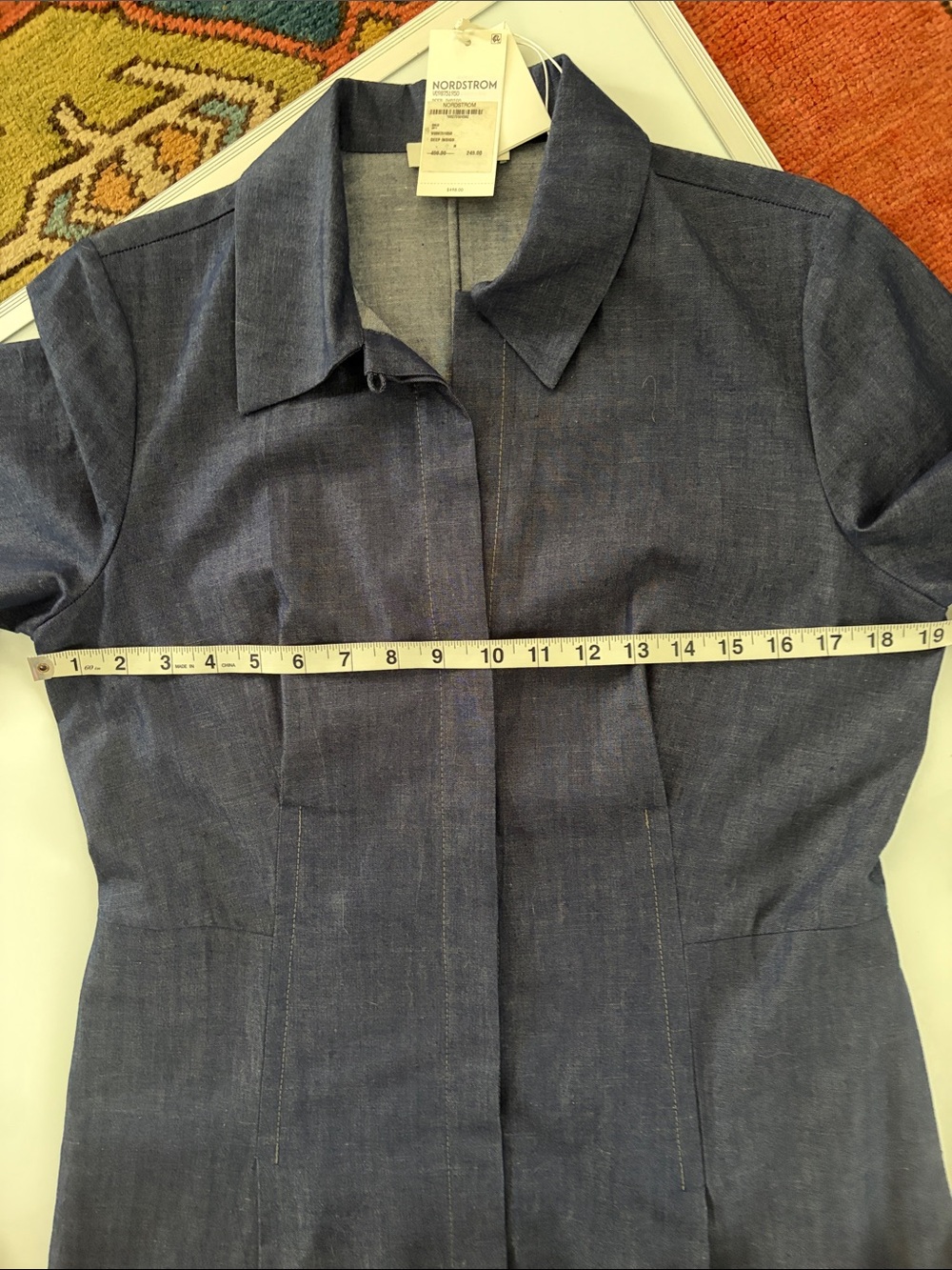 Vince Navy Short-Sleeve Midi Shirt Dress with Collar NWT - Picture 15 of 16